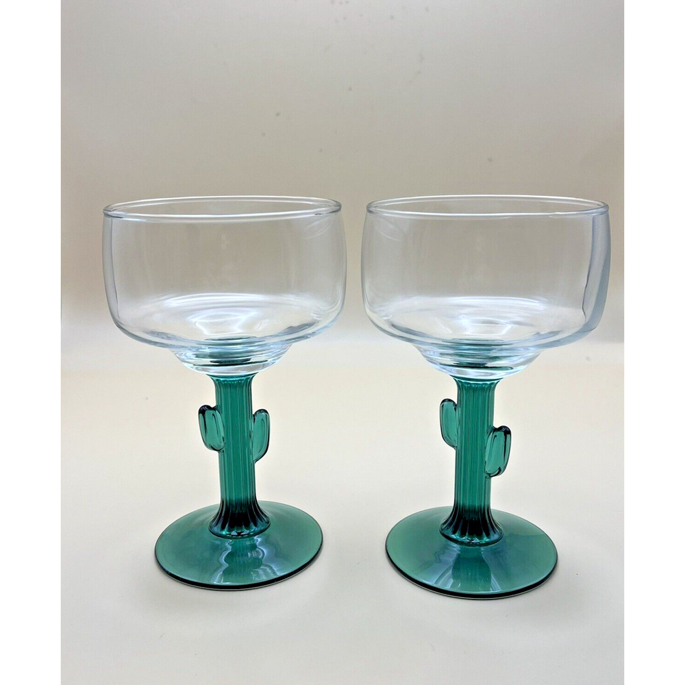 Libbey Cactus 12oz Margarita Glasses, Set Of 2 Clear & Green Glass, Southwestern